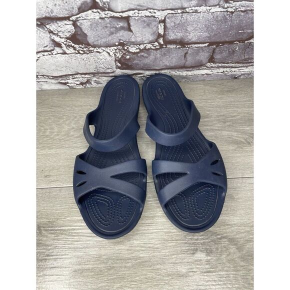 Crocs KELLI Iconic Comfort Navy Blue Slip On Slides Sandals Women Sz 10M US/41EU - Picture 11 of 16